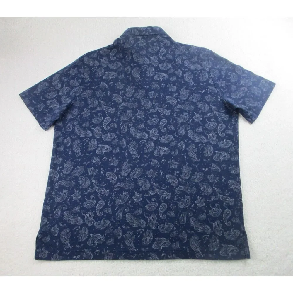 Ralph Lauren Polo Shirt Mens L Classic Fit Blue‎ Paisley AOP Short Sleeve Golf